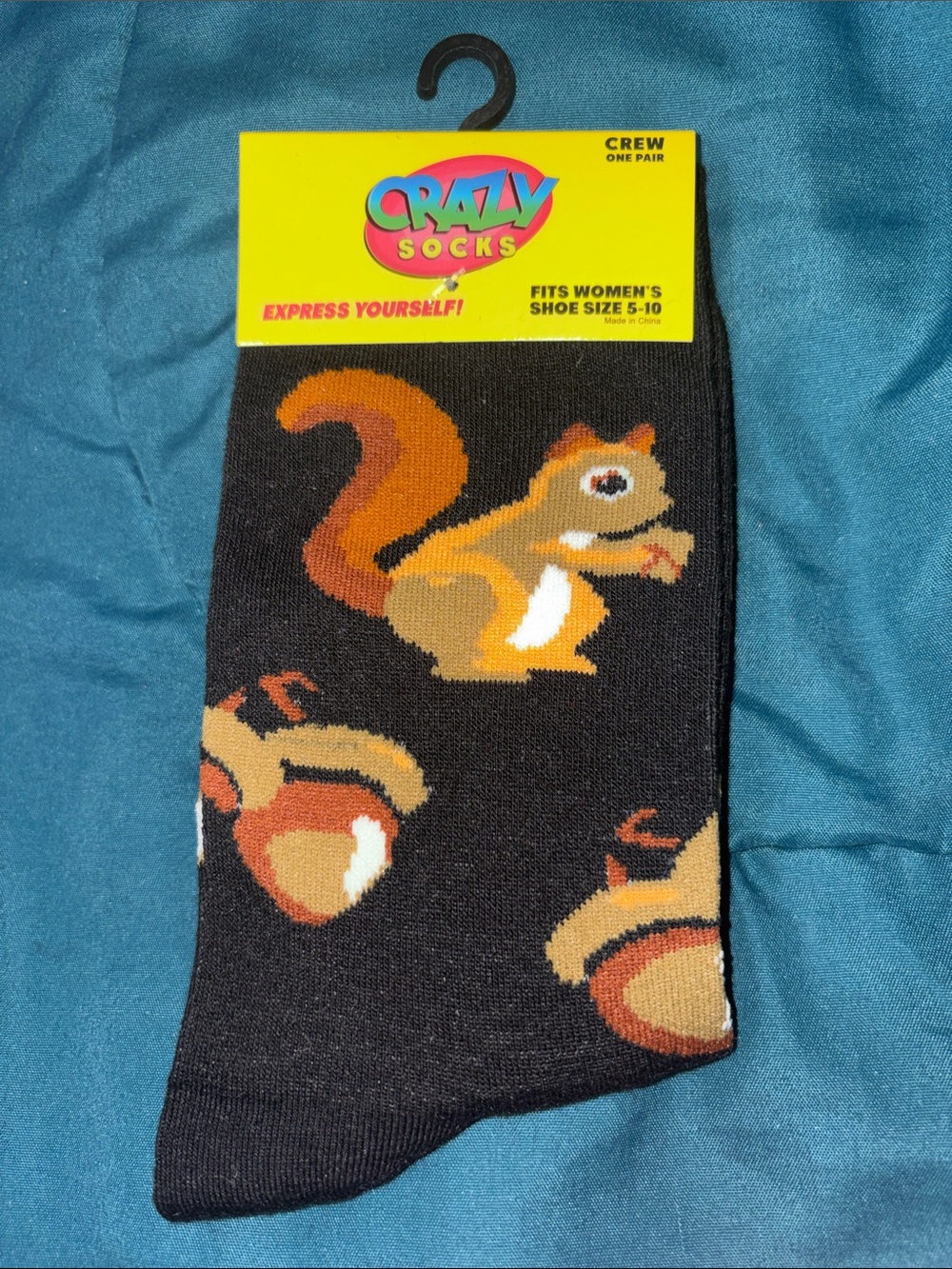 Crazy Socks - Black Squirrel Crew Socks Women’s 5 - 10